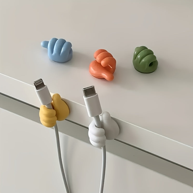 Thumb-Shaped Cable Clips - Adhesive Hooks for Home, Kitchen & Bedroom in Yellow, Blue, White, Green; Plastic Material, Perfect for Charging Cords and Small Accessories, Rope Fasteners, Desk & Drawer Organizer, Desk & Drawer Organizer for Home Storage