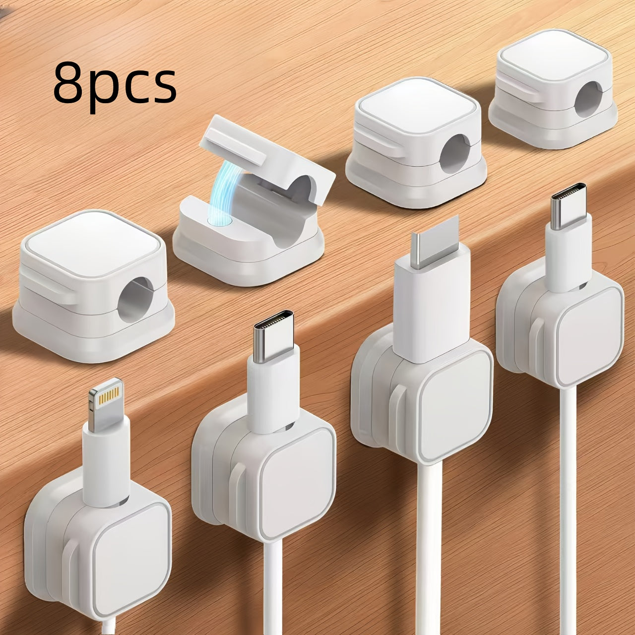 A Set of 8 Cable Organizer Clips, No Drilling Required, Cable Holder Storage Sockets, Self-adhesive Network Cable Clips, Wiring Clips, No-nail Cable Management