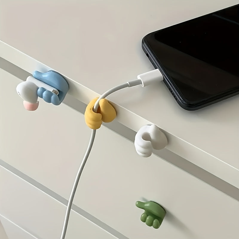 Thumb-Shaped Cable Clips - Adhesive Hooks for Home, Kitchen & Bedroom in Yellow, Blue, White, Green; Plastic Material, Perfect for Charging Cords and Small Accessories, Rope Fasteners, Desk & Drawer Organizer, Desk & Drawer Organizer for Home Storage