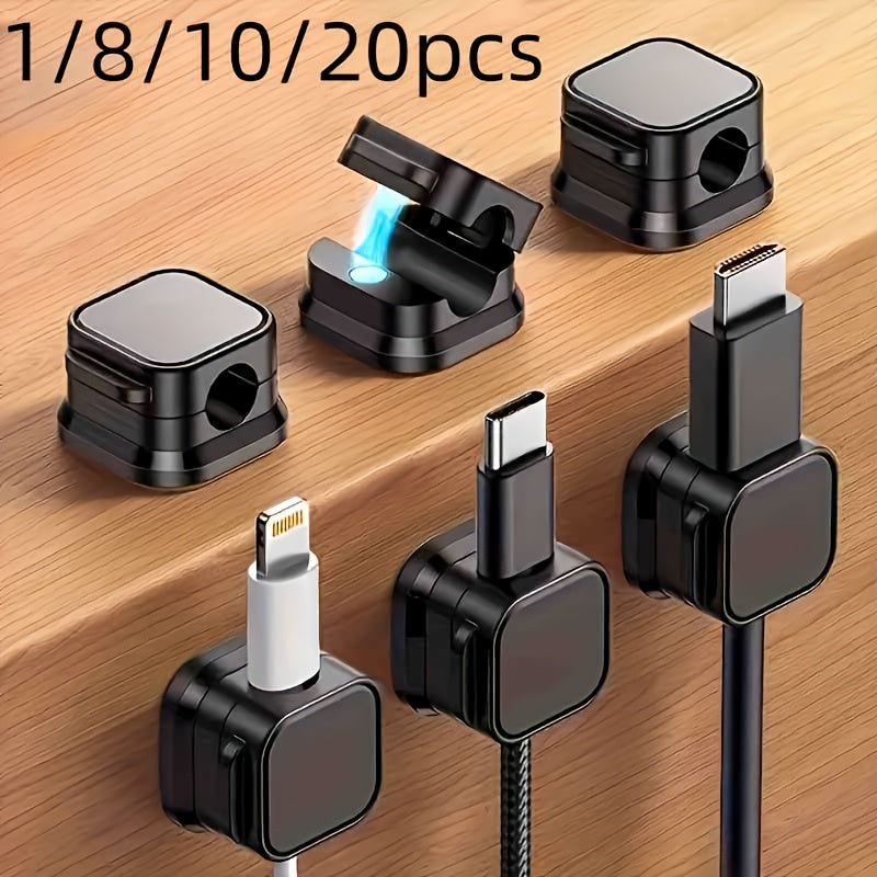 1/8/10/20 Pack Magnetic Cable Management Clamps - Heavy-Duty Plastic Desktop Organizer with Hidden Charging Ports, Space-Saving Cable Holder for Bedside Table