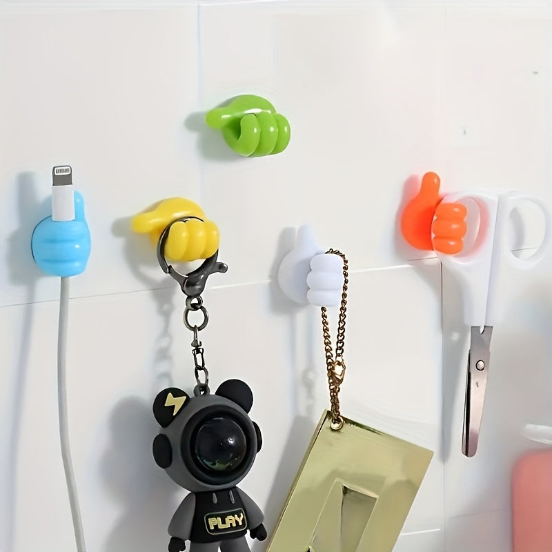Thumb-Shaped Cable Clips - Adhesive Hooks for Home, Kitchen & Bedroom in Yellow, Blue, White, Green; Plastic Material, Perfect for Charging Cords and Small Accessories, Rope Fasteners, Desk & Drawer Organizer, Desk & Drawer Organizer for Home Storage